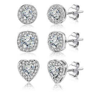Sterling Silver Halo Stud Earrings for Women Cubic Zirconia Round